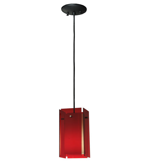 Meyda Lighting Metro 6"Sq Black Mini Pendant Light With Transparent Red Idalight Quadrato Shade Glass