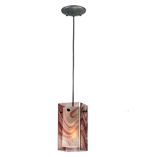 Meyda Lighting Metro 7" Black Chambord Swirl Mini Pendant Light With Purple Quadrato Shade Glass