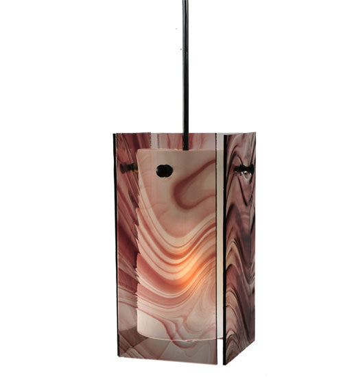 Meyda Lighting Metro 7" Black Chambord Swirl Mini Pendant Light With Purple Quadrato Shade Glass