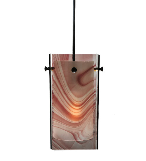 Meyda Lighting Metro 7" Black Chambord Swirl Mini Pendant Light With Purple Quadrato Shade Glass