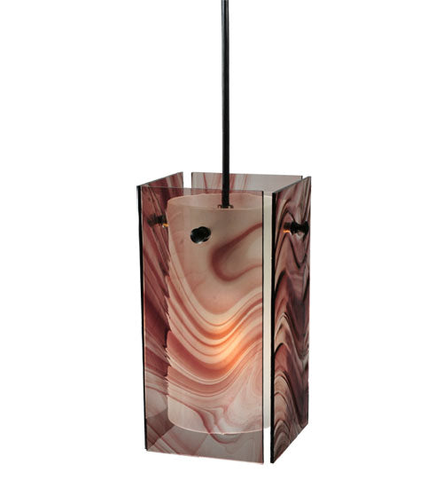 Meyda Lighting Metro 7" Black Chambord Swirl Mini Pendant Light With Purple Quadrato Shade Glass