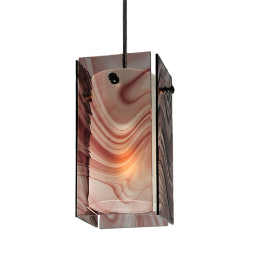 Meyda Lighting Metro 7" Black Chambord Swirl Mini Pendant Light With Purple Quadrato Shade Glass