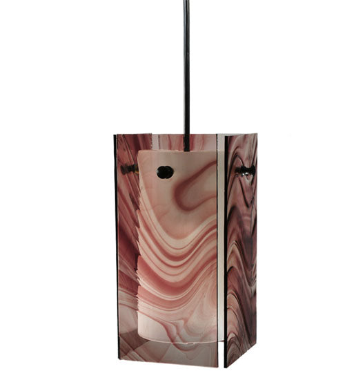 Meyda Lighting Metro 7" Black Chambord Swirl Mini Pendant Light With Purple Quadrato Shade Glass