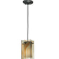 Meyda Lighting Metro 7" Black Cognac Swirl Mini Pendant Light With Peach Quadrato Shade Glass
