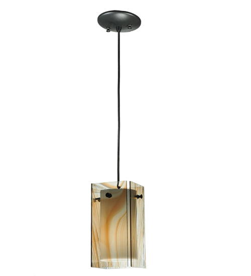 Meyda Lighting Metro 7" Black Cognac Swirl Mini Pendant Light With Peach Quadrato Shade Glass
