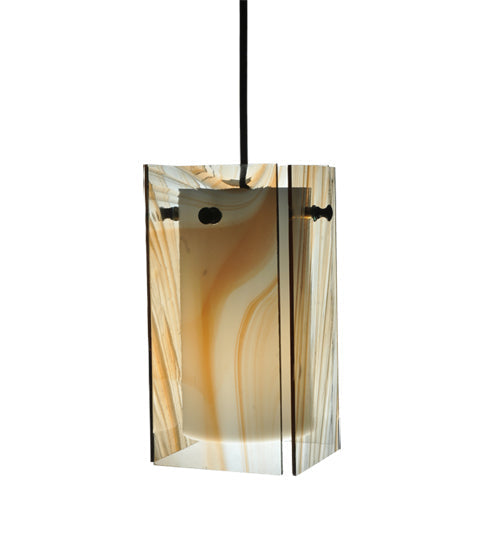 Meyda Lighting Metro 7" Black Cognac Swirl Mini Pendant Light With Peach Quadrato Shade Glass