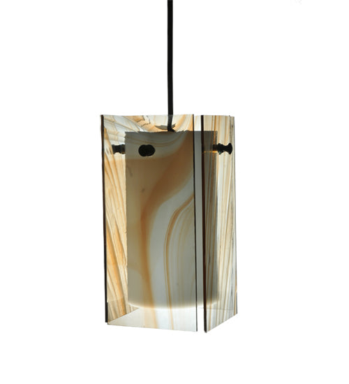 Meyda Lighting Metro 7" Black Cognac Swirl Mini Pendant Light With Peach Quadrato Shade Glass