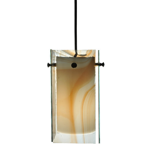 Meyda Lighting Metro 7" Black Cognac Swirl Mini Pendant Light With Peach Quadrato Shade Glass