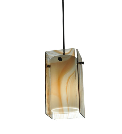 Meyda Lighting Metro 7" Black Cognac Swirl Mini Pendant Light With Peach Quadrato Shade Glass