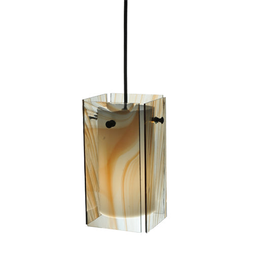 Meyda Lighting Metro 7" Black Cognac Swirl Mini Pendant Light With Peach Quadrato Shade Glass