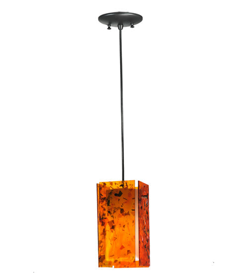 Meyda Lighting Metro 7" Black Magma Mini Pendant Light With Orange Quadrato Shade Glass