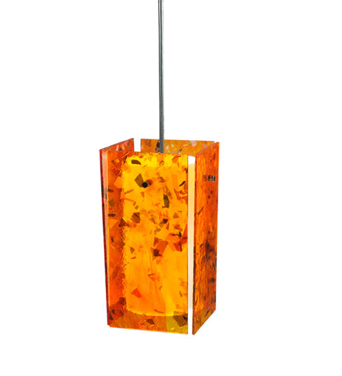 Meyda Lighting Metro 7" Black Magma Mini Pendant Light With Orange Quadrato Shade Glass