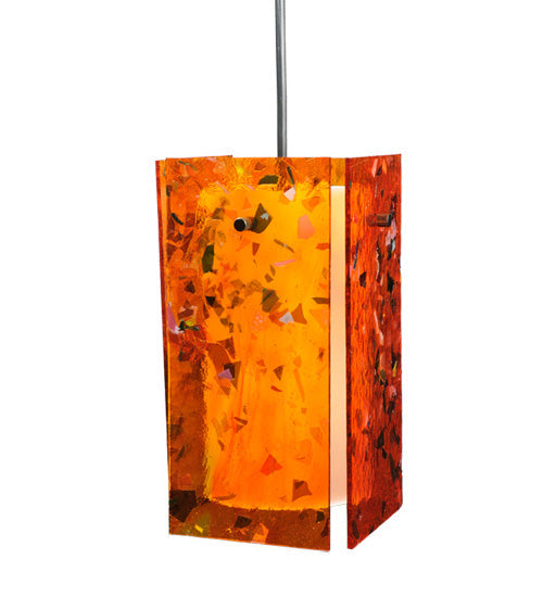 Meyda Lighting Metro 7" Black Magma Mini Pendant Light With Orange Quadrato Shade Glass