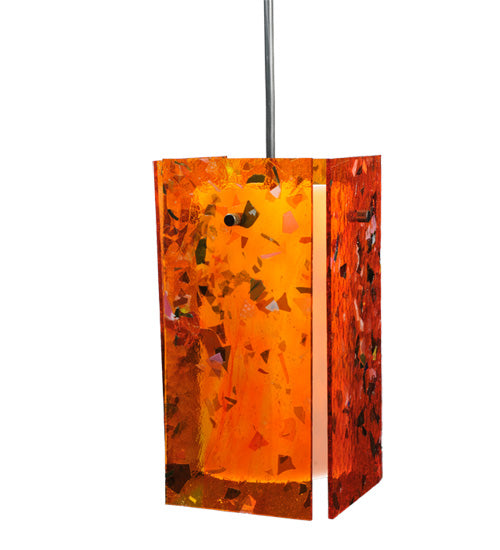 Meyda Lighting Metro 7" Black Magma Mini Pendant Light With Orange Quadrato Shade Glass