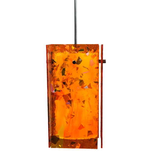 Meyda Lighting Metro 7" Black Magma Mini Pendant Light With Orange Quadrato Shade Glass