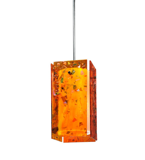 Meyda Lighting Metro 7" Black Magma Mini Pendant Light With Orange Quadrato Shade Glass