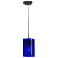 Meyda Lighting Metro 7" Black Mini Pendant Light With Blue Quadrato Shade Glass