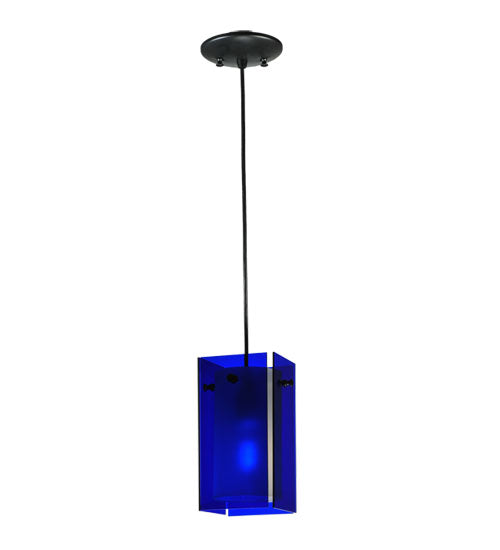 Meyda Lighting Metro 7" Black Mini Pendant Light With Blue Quadrato Shade Glass