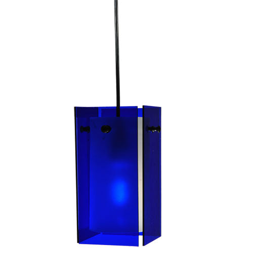 Meyda Lighting Metro 7" Black Mini Pendant Light With Blue Quadrato Shade Glass