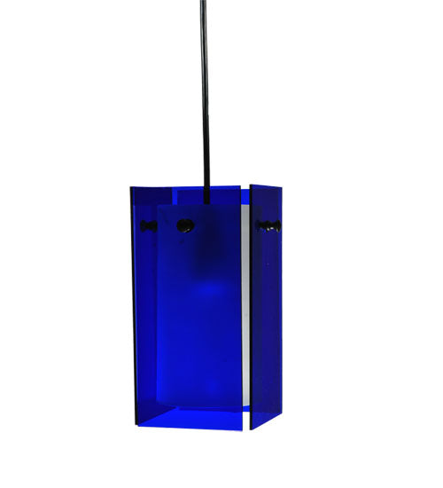 Meyda Lighting Metro 7" Black Mini Pendant Light With Blue Quadrato Shade Glass