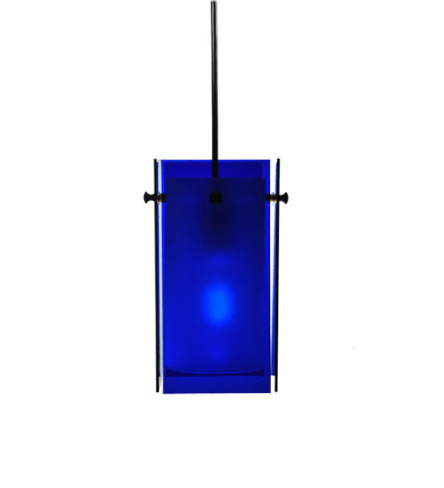 Meyda Lighting Metro 7" Black Mini Pendant Light With Blue Quadrato Shade Glass