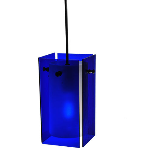 Meyda Lighting Metro 7" Black Mini Pendant Light With Blue Quadrato Shade Glass