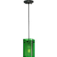 Meyda Lighting Metro 7" Black Mini Pendant Light With Green Quadrato Shade Glass