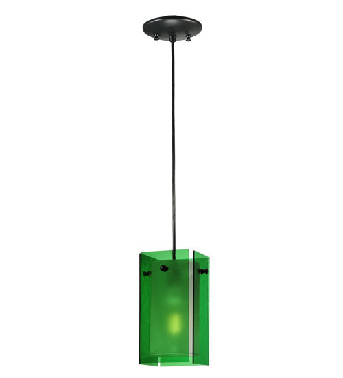 Meyda Lighting Metro 7" Black Mini Pendant Light With Green Quadrato Shade Glass