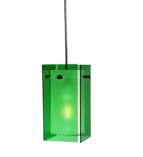 Meyda Lighting Metro 7" Black Mini Pendant Light With Green Quadrato Shade Glass