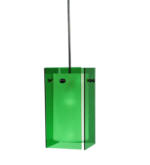 Meyda Lighting Metro 7" Black Mini Pendant Light With Green Quadrato Shade Glass