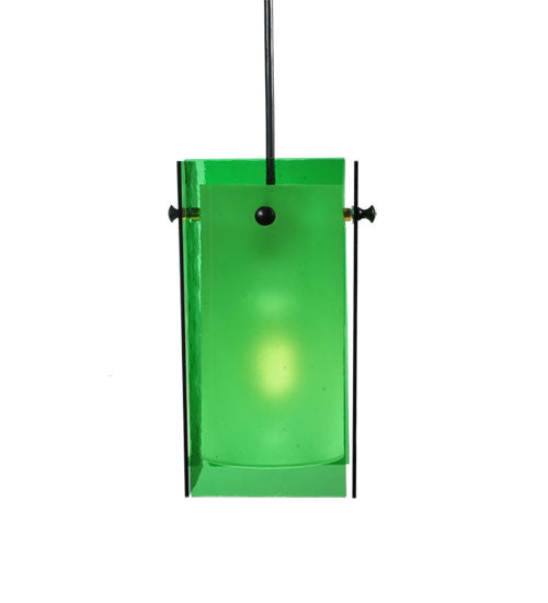 Meyda Lighting Metro 7" Black Mini Pendant Light With Green Quadrato Shade Glass