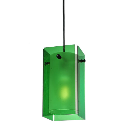 Meyda Lighting Metro 7" Black Mini Pendant Light With Green Quadrato Shade Glass