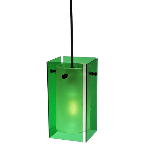 Meyda Lighting Metro 7" Black Mini Pendant Light With Green Quadrato Shade Glass