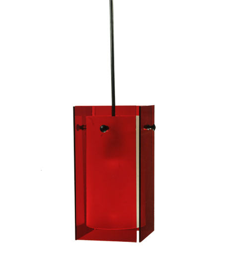 Meyda Lighting Metro 7" Black Mini Pendant Light With Red Quadrato Shade Glass