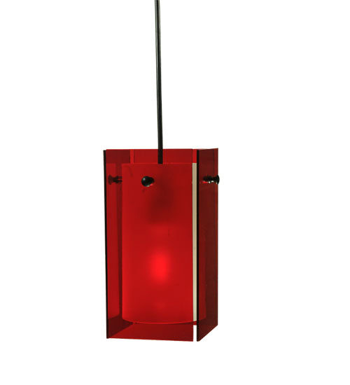 Meyda Lighting Metro 7" Black Mini Pendant Light With Red Quadrato Shade Glass