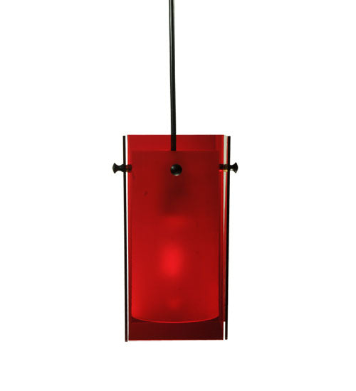 Meyda Lighting Metro 7" Black Mini Pendant Light With Red Quadrato Shade Glass
