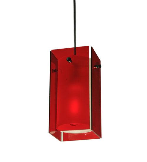 Meyda Lighting Metro 7" Black Mini Pendant Light With Red Quadrato Shade Glass