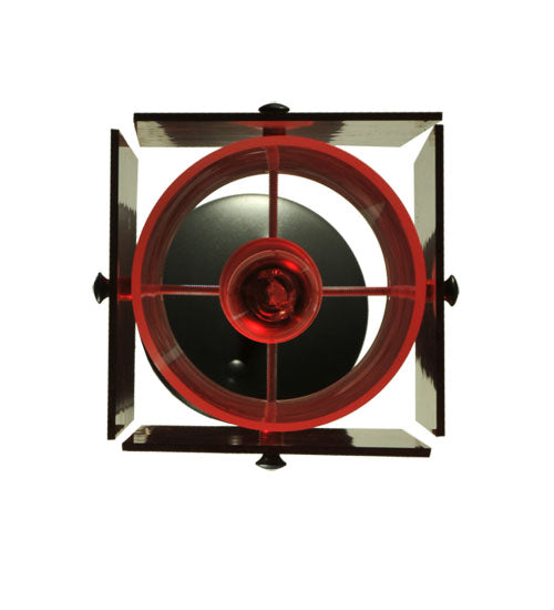Meyda Lighting Metro 7" Black Mini Pendant Light With Red Quadrato Shade Glass