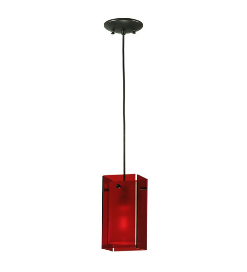 Meyda Lighting Metro 7" Black Mini Pendant Light With Red Quadrato Shade Glass