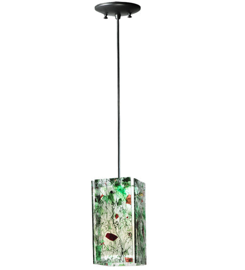 Meyda Lighting Metro 7" Black Parade Mini Pendant Light With Green & Red Confetti Quadrato Shade Glass