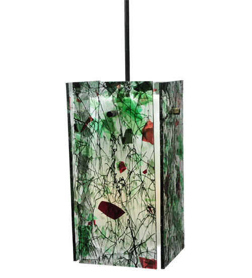 Meyda Lighting Metro 7" Black Parade Mini Pendant Light With Green & Red Confetti Quadrato Shade Glass