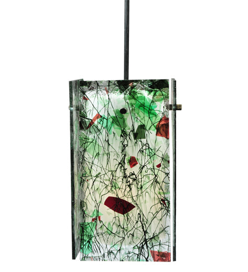 Meyda Lighting Metro 7" Black Parade Mini Pendant Light With Green & Red Confetti Quadrato Shade Glass