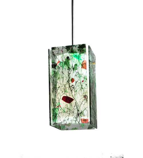 Meyda Lighting Metro 7" Black Parade Mini Pendant Light With Green & Red Confetti Quadrato Shade Glass