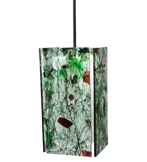 Meyda Lighting Metro 7" Black Parade Mini Pendant Light With Green & Red Confetti Quadrato Shade Glass
