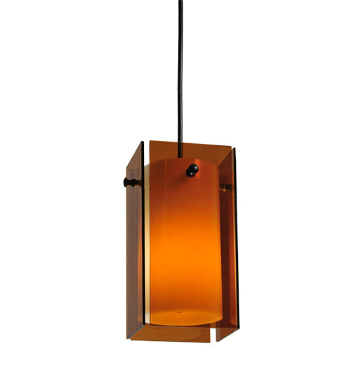 Meyda Lighting Metro 7" Black Quadrato Mini Pendant Light With Amber Shade Glass