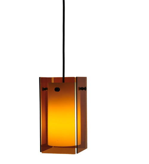 Meyda Lighting Metro 7" Black Quadrato Mini Pendant Light With Amber Shade Glass