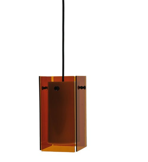 Meyda Lighting Metro 7" Black Quadrato Mini Pendant Light With Amber Shade Glass