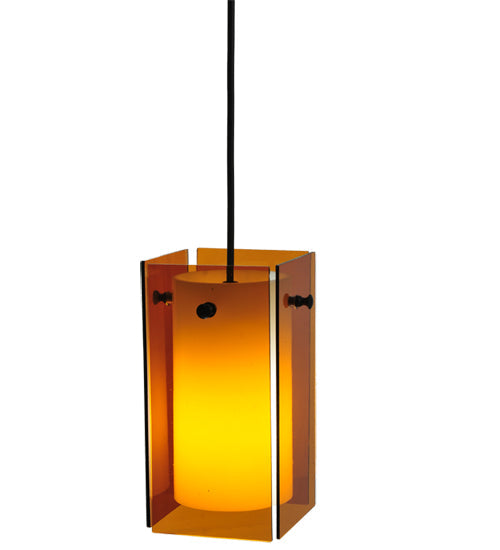 Meyda Lighting Metro 7" Black Quadrato Mini Pendant Light With Amber Shade Glass