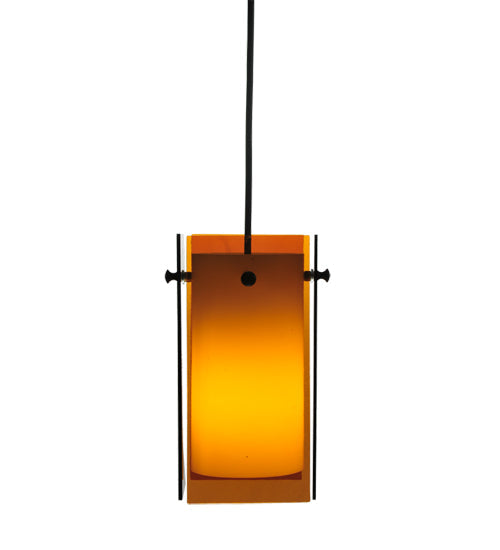 Meyda Lighting Metro 7" Black Quadrato Mini Pendant Light With Amber Shade Glass