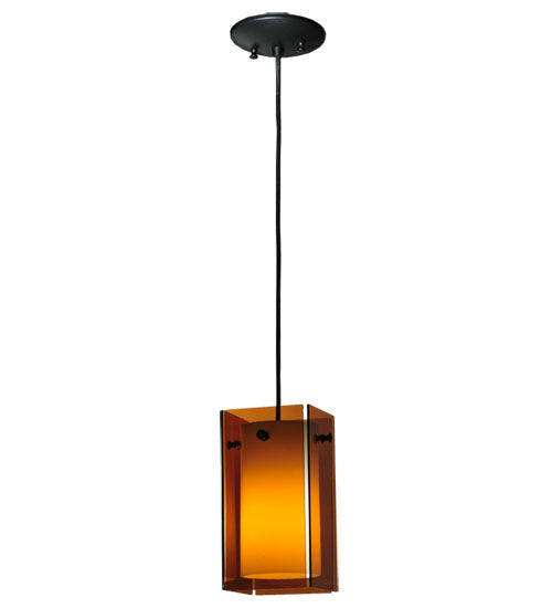 Meyda Lighting Metro 7" Black Quadrato Mini Pendant Light With Amber Shade Glass